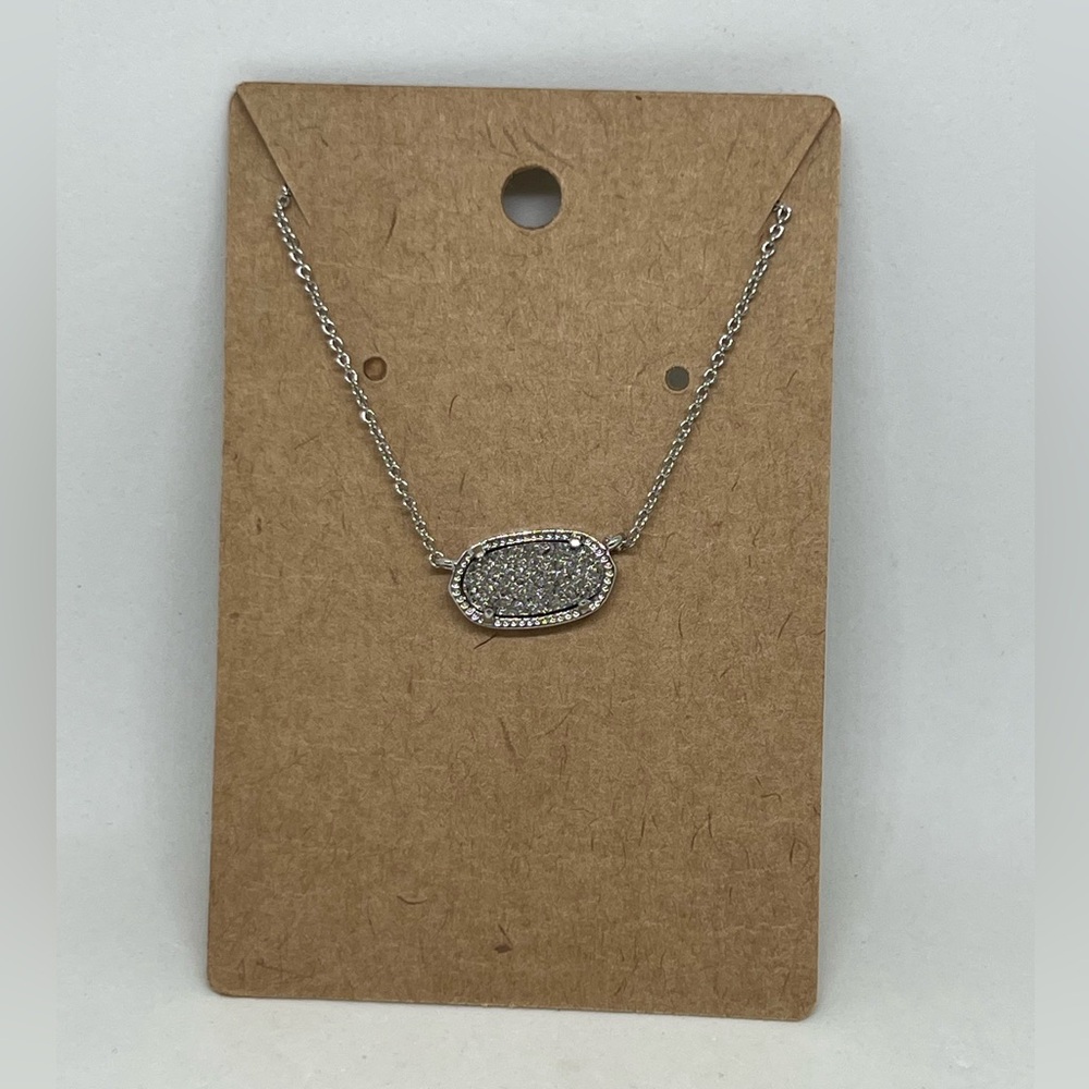 NEW Boutique Druzy Pendant Necklace Silver Drusy Jewelry Gift Dainty Feminine